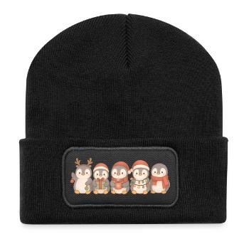 Penguins for children, boys and girls, Christmas - Recycled Patch Beanie - black - Front