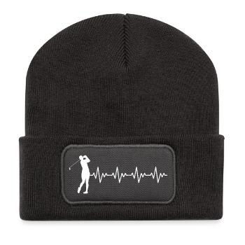 Golf Golfer Golfschlag EKG Herzschlag Herzfrequenz - Recycelte Patch Beanie - Dunkelgrau - Vorne