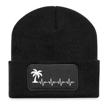 Palmen Palme Sonne Urlaub EKG Herzschlag - Recycelte Patch Beanie - Schwarz - Vorne