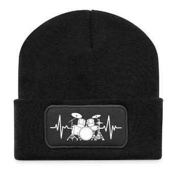 Heartbeat Drumset Pattern - Recycled Patch Beanie - black - Front