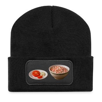 Tomaten Salat mit Schmand - Recycelte Patch Beanie - Schwarz - Vorne