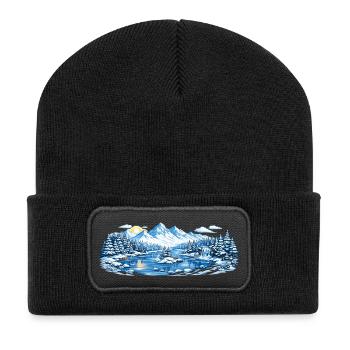 Winter mountain landscape by the lake - Recycled Patch Beanie - black - Front