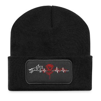 Pferd Herzschlag EKG - Recycelte Patch Beanie - Schwarz - Vorne
