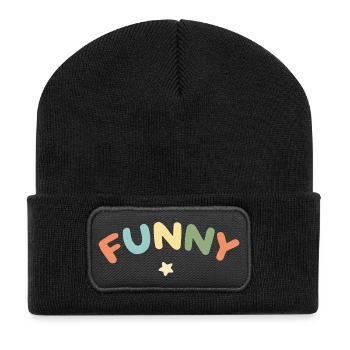 Lustige Pastellbuchstaben - Recycelte Patch Beanie - Schwarz - Vorne