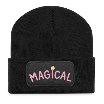 Magischer Pastellstern – sanfte Typografie - Recycelte Patch Beanie - Schwarz - Vorne
