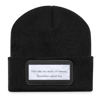 Bewusstsein Wächst Leise Zitat - Recycelte Patch Beanie - Schwarz - Vorne