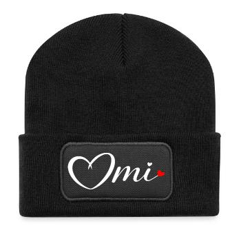 OmI Herzschrift mit rotem Akzent - Recycelte Patch Beanie - Schwarz - Vorne