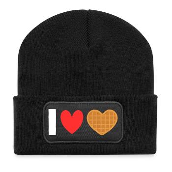 Ich liebe Waffelherz-Waffel-Frühstück - Recycelte Patch Beanie - Schwarz - Vorne