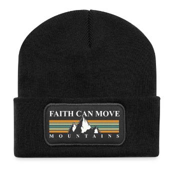 Glaube bewegt Berge – Retro Berglandschaft - Recycelte Patch Beanie - Schwarz - Vorne