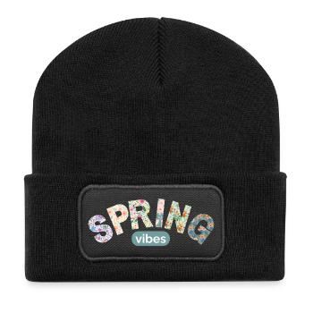 Flower Letters / Farbenfrohes Blumendesign - Recycelte Patch Beanie - Schwarz - Vorne