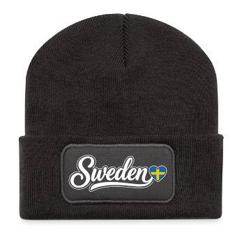 Scénario suédois avec cœur de drapeau Éventail patriotique - Beanie recyclé à patch - charbon - Devant