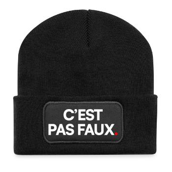 ES IST NICHT FALSCH | Minimaler Humorausdruck - Recycelte Patch Beanie - Schwarz - Vorne