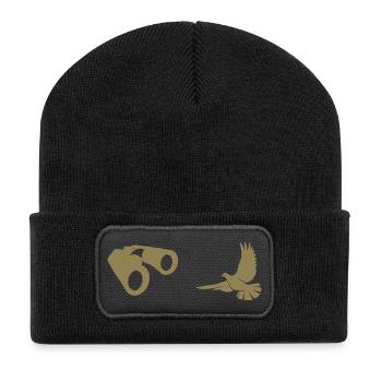 Minimalistische Vogelbeobachtung Silhouette  - Recycelte Patch Beanie - Schwarz - Vorne