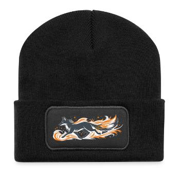 Flammender Fuchs im Feuerflug - Recycelte Patch Beanie - Schwarz - Vorne