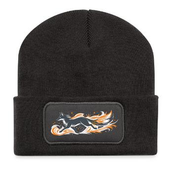 Flaming fox in fire flight - Recycled Patch Beanie - dark grey - Front