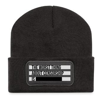 The Worst Thing About Censorship Is Lustig Ironie - Recycelte Patch Beanie - Dunkelgrau - Vorne