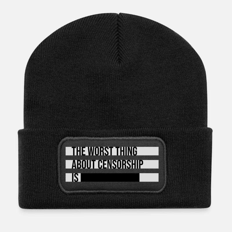 The Worst Thing About Censorship Is Lustig Ironie - Recycelte Patch Beanie - Schwarz
