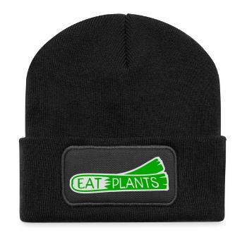 Eat Plants Funny Vegan Vegetarian Statement Logo - Recycled Patch Beanie - black - Front