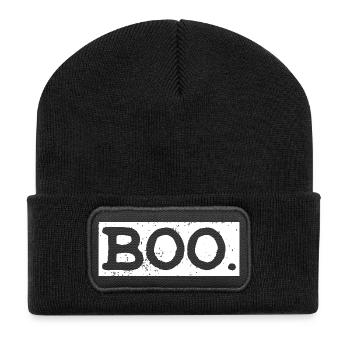 Boo Bold Halloween Typografie - Recycelte Patch Beanie - Schwarz - Vorne