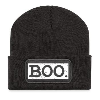 Typographie d’Halloween Boo Bold - Beanie recyclé à patch - charbon - Devant