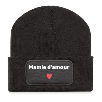 Mamie d'Amour Coeur - Beanie recyclé à patch - charbon - Devant