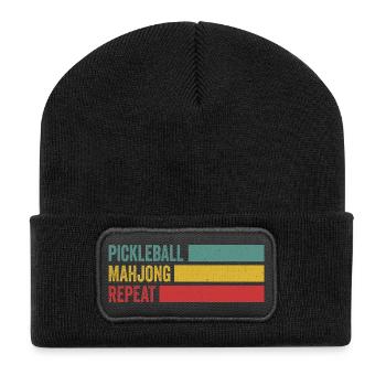 Pickleball Mahjong Repeat Retro Streifen - Recycelte Patch Beanie - Schwarz - Vorne
