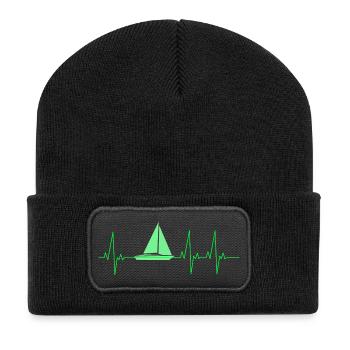 Segelboot Herzschlag Segelsport Segeln - Recycelte Patch Beanie - Schwarz - Vorne