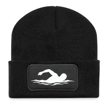 Schwimmer-Silhouette im Wasser - Recycelte Patch Beanie - Schwarz - Vorne