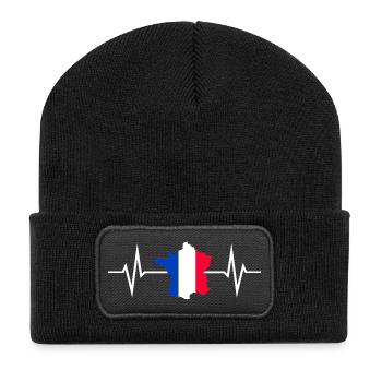 France Love Country Outline Contour Heartbeat - Beanie recyclé à patch - noir - Devant