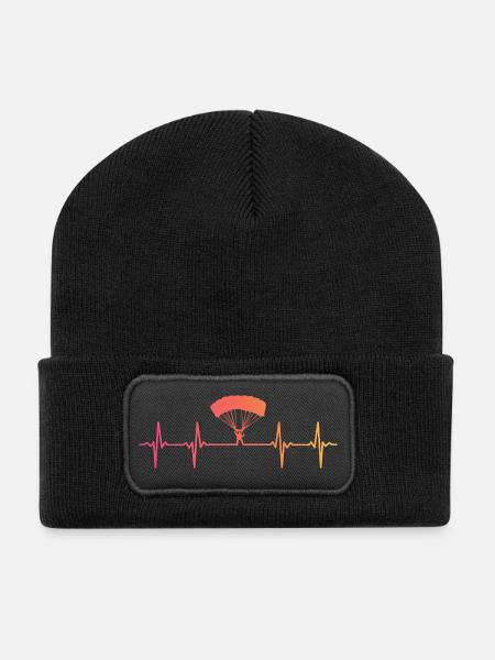 Gleitschirmfliegen Sonnenuntergang Herzschlag-Gleitschirm - Recycelte Patch Beanie - Schwarz