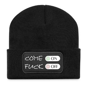 FUCK OFF, Come on - Fuck off, Fuck Off - Recycelte Patch Beanie - Schwarz - Vorne