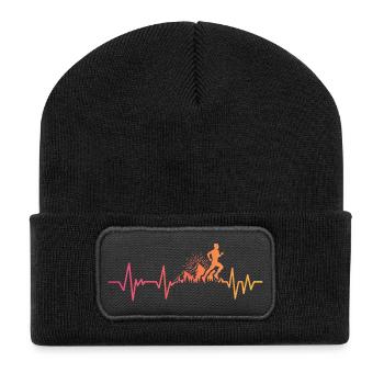 Trail running sunset heartbeat trailer - Recycled Patch Beanie - black - Front