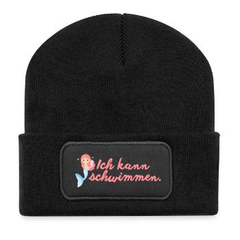Ich kann schwimmen – Meerjungfrau Mädchen - Recycelte Patch Beanie - Schwarz - Vorne