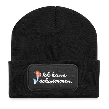 Ich kann schwimmen Meerjungfrau Cartoon - Recycelte Patch Beanie - Schwarz - Vorne