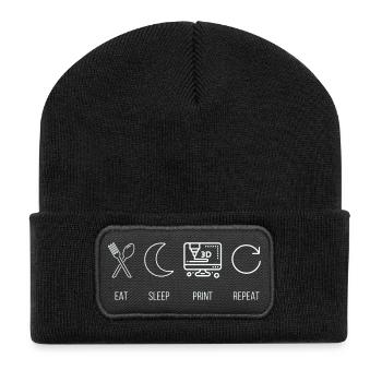 Eat, Sleep, Print, Repeat 3D Printing Maker - Recycled Patch Beanie - black - Front