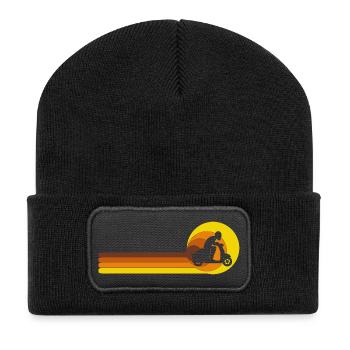  Rollerfahrer Mofa Moped Scooter-Fahrer 70s 80s - Recycelte Patch Beanie - Schwarz - Vorne