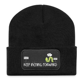 Keep Inching Forward Wurm Motivation Inchworm Humo - Recycelte Patch Beanie - Schwarz - Vorne