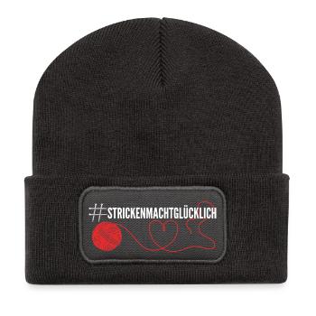 Stricken macht glücklich - Recycelte Patch Beanie - Dunkelgrau - Vorne