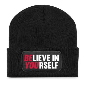 Believe in Yourself - Recycelte Patch Beanie - Schwarz - Vorne