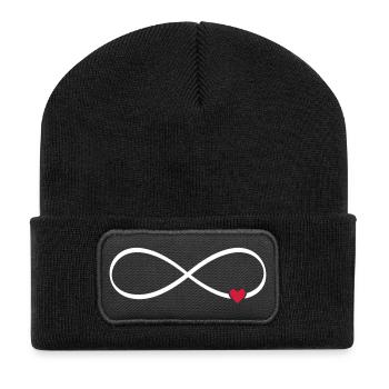 Unendlichkeitszeichen Herz Liebe Lemniskate - Recycelte Patch Beanie - Schwarz - Vorne