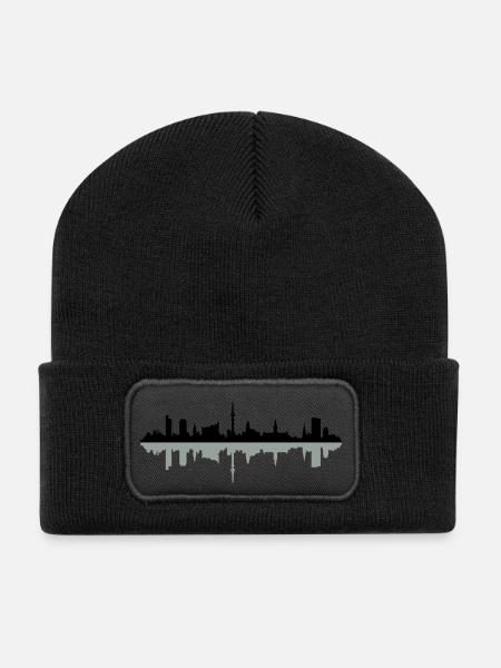 Skyline Hamburg Schatten - Recycelte Patch Beanie - Schwarz