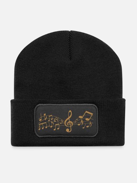Melodie Musik Noten - Recycelte Patch Beanie - Schwarz