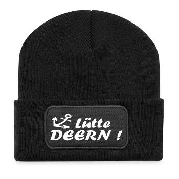 Lütte Deern - plattdeutsch norddeutsch Anker - Recycelte Patch Beanie - Schwarz - Vorne