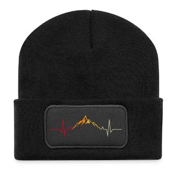 Cadeau rétro de randonnée ECG de battement de coeur de montagne - Beanie recyclé à patch - noir - Devant