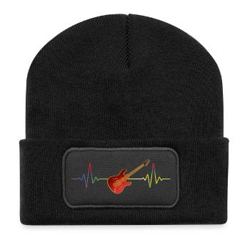 Heartbeat Musiker - Gitarre Gitarrist Geschenk - Recycelte Patch Beanie - Schwarz - Vorne