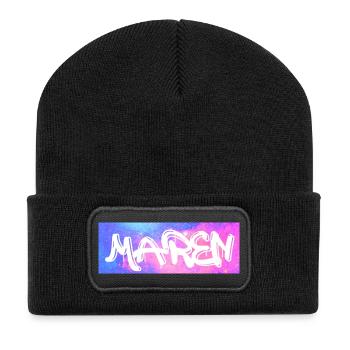 Maren Name Geschenk Geschenkidee Galaxie - Recycelte Patch Beanie - Schwarz - Vorne