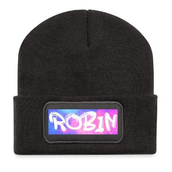 Robin Nom cadeau idée de cadeau galaxie - Beanie recyclé à patch - charbon - Devant