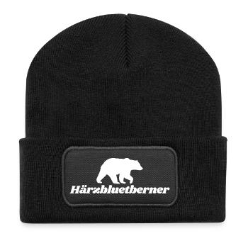 Härzbluetberner, Stadt Bern Schweiz Berner - Recycelte Patch Beanie - Schwarz - Vorne