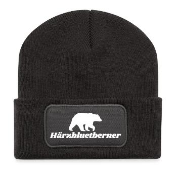 Härzbluetberner, Stadt Bern Schweiz Berner - Recycelte Patch Beanie - Dunkelgrau - Vorne
