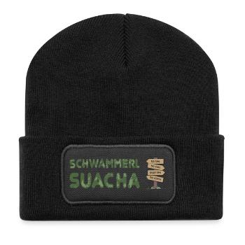 Schwammerlsuacha - Wegweiser Dialekt - Recycelte Patch Beanie - Schwarz - Vorne